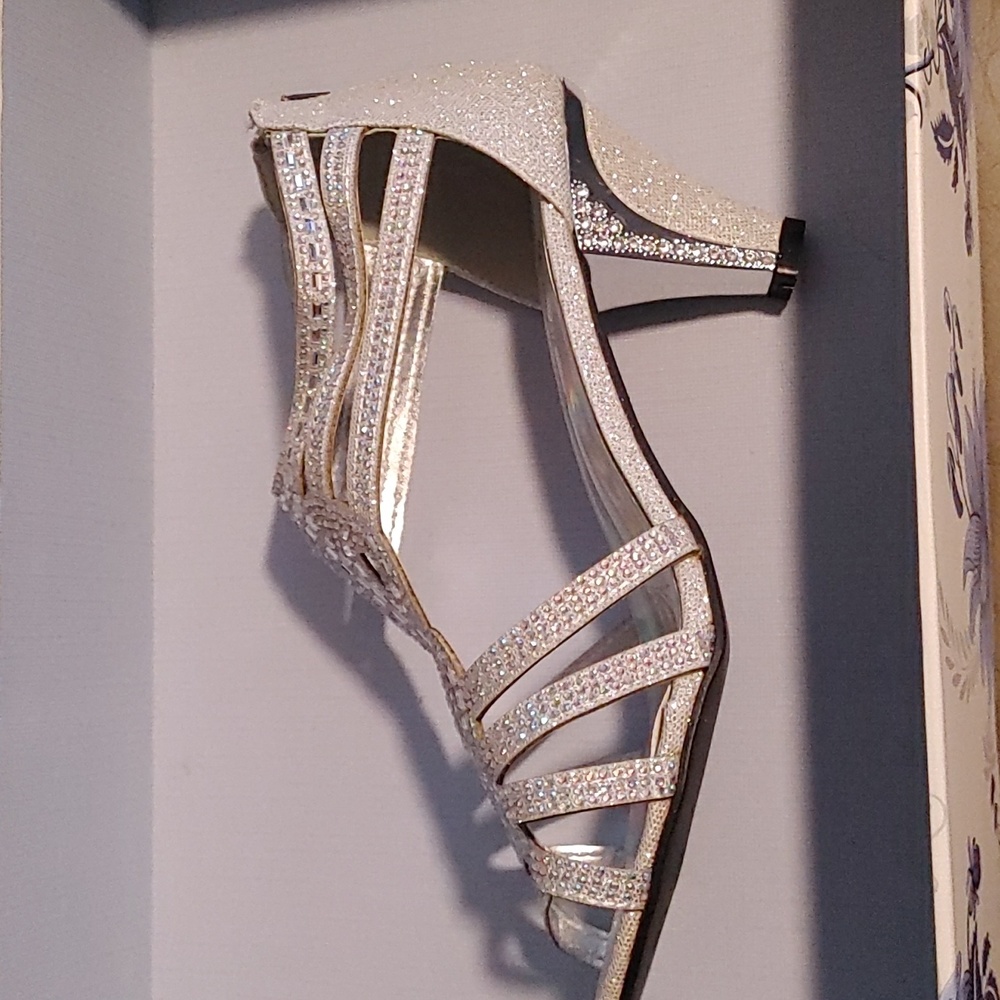 Bella Hanna Dress Shoes Heels 3" heel sparkle glitter disco costume zip New sz11